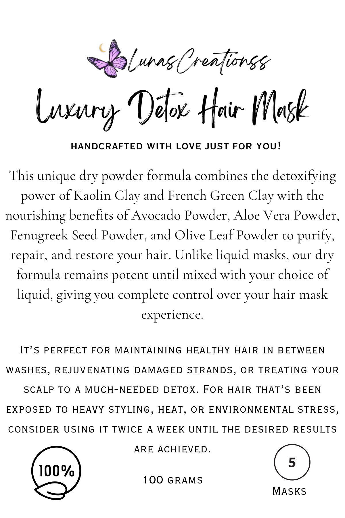 Luxury Detox Hair Mask includes Rose Water and Mixing Bowl/Spatula